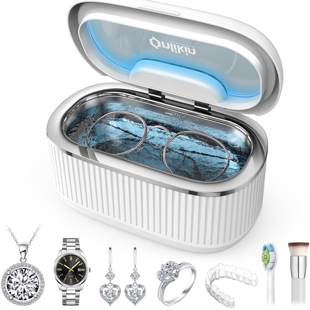 35W Ultrasonic Jewelry Cleaner 45KHz Retainer Cleaner for Jewelry 5 Timer 3 Mode